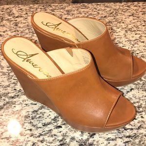 American Rag Hazelnut Brown Peep Toe Wedges